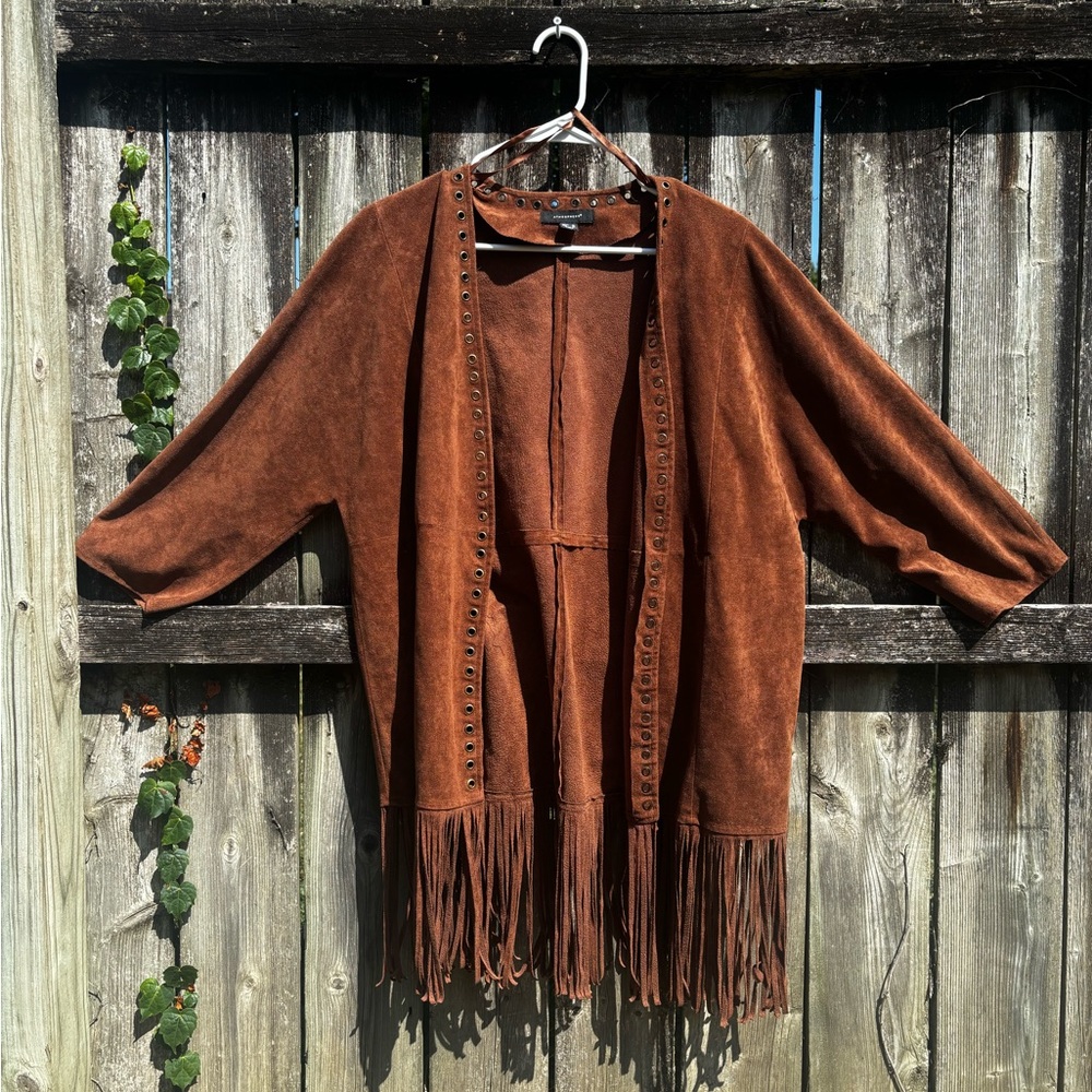 Atmosphere Women’s Fringe Suede-Look Jacket - Rust Brown, Size 14